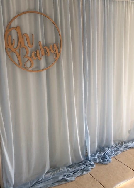 Blue Chiffon Backdrop With Oh Baby Sign